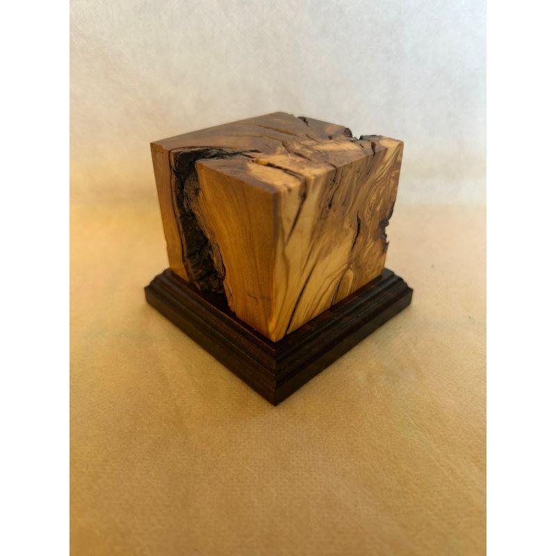 OLIVE WOOD PEDESTAL BASE WITH OLIVE 6x6x6,5