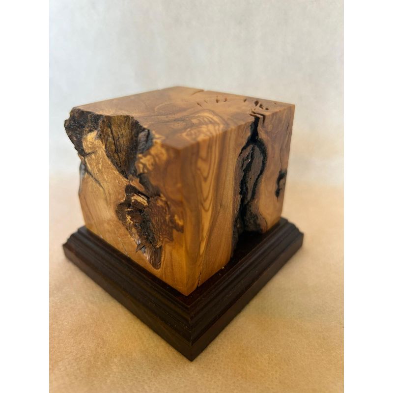 OLIVE WOOD PEDESTAL BASE WITH OLIVE 6x6x6,5