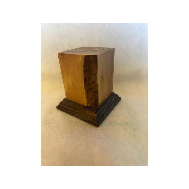 OLIVE WOOD PEDESTAL BASE WITH BLACK BASE 4x4x7