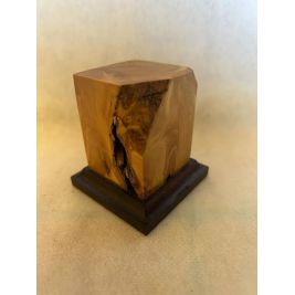 OLIVE WOOD PEDESTAL BASE WITH BLACK BASE 4x4x7