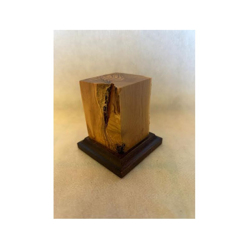 OLIVE WOOD PEDESTAL BASE WITH BLACK BASE 4x4x7