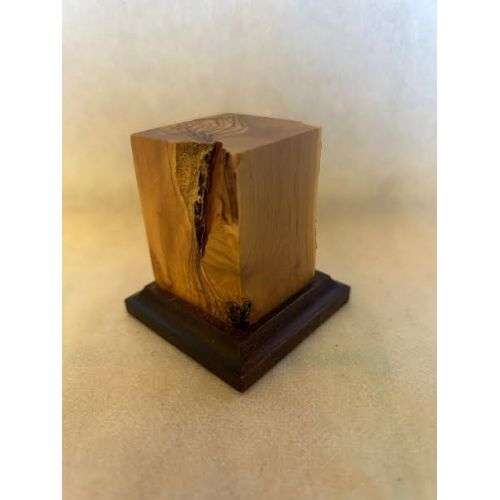 OLIVE WOOD PEDESTAL BASE WITH BLACK BASE 4x4x7