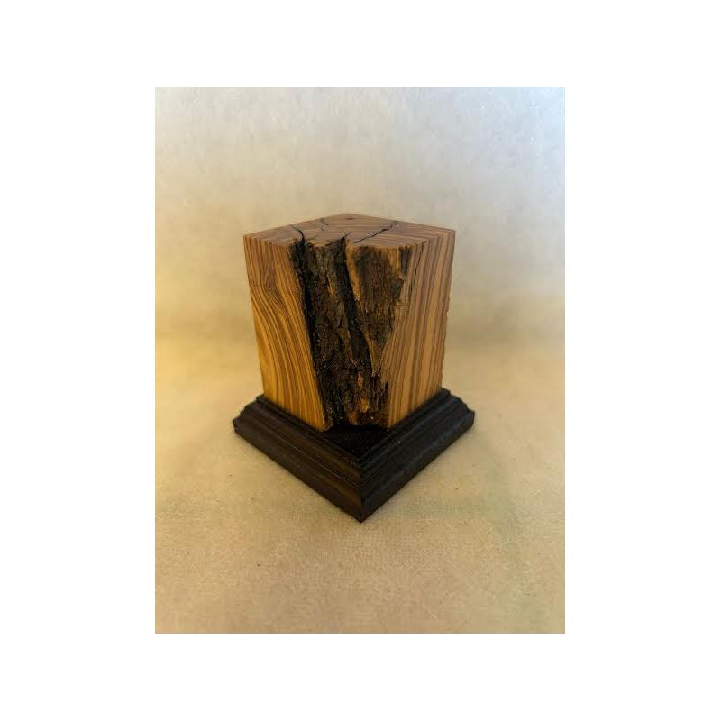 OLIVE WOOD PEDESTAL BASE WITH BLACK BASE 4x4x7