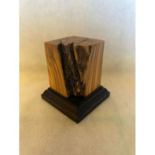 OLIVE WOOD PEDESTAL BASE WITH BLACK BASE 4x4x7